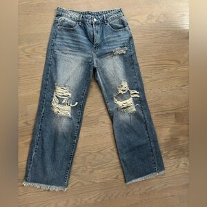 NWOT Wide Leg Distressed Flare Jeans SHEIN Women’s size L Y2K 2000s style